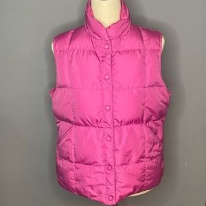 Lands End Down Winter Puffer Vest Women's Pink Snap Front Size M 10-12 EUC